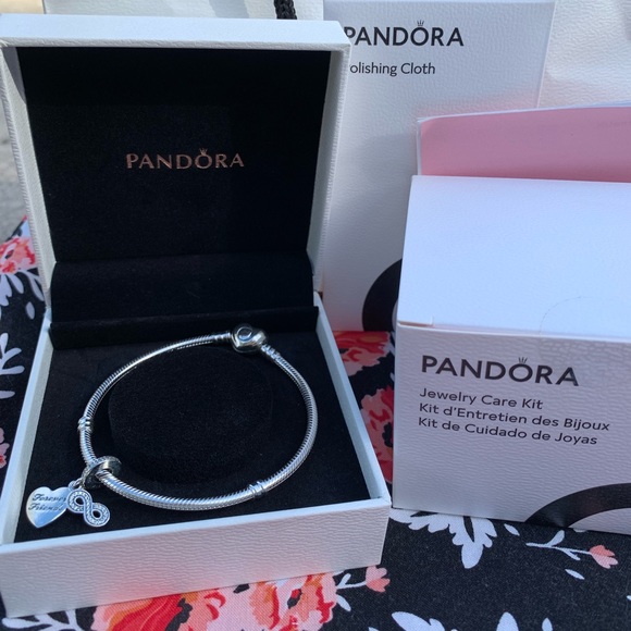 Pandora Jewelry - Brand New Pandora Bracelet, friends forever infinity charm. Care kit & cloth.